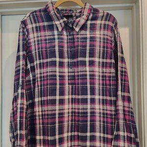 Lane Bryant-Popover Flannel Shirt-Roll Tab Sleeves-Drop Cut-22/24X